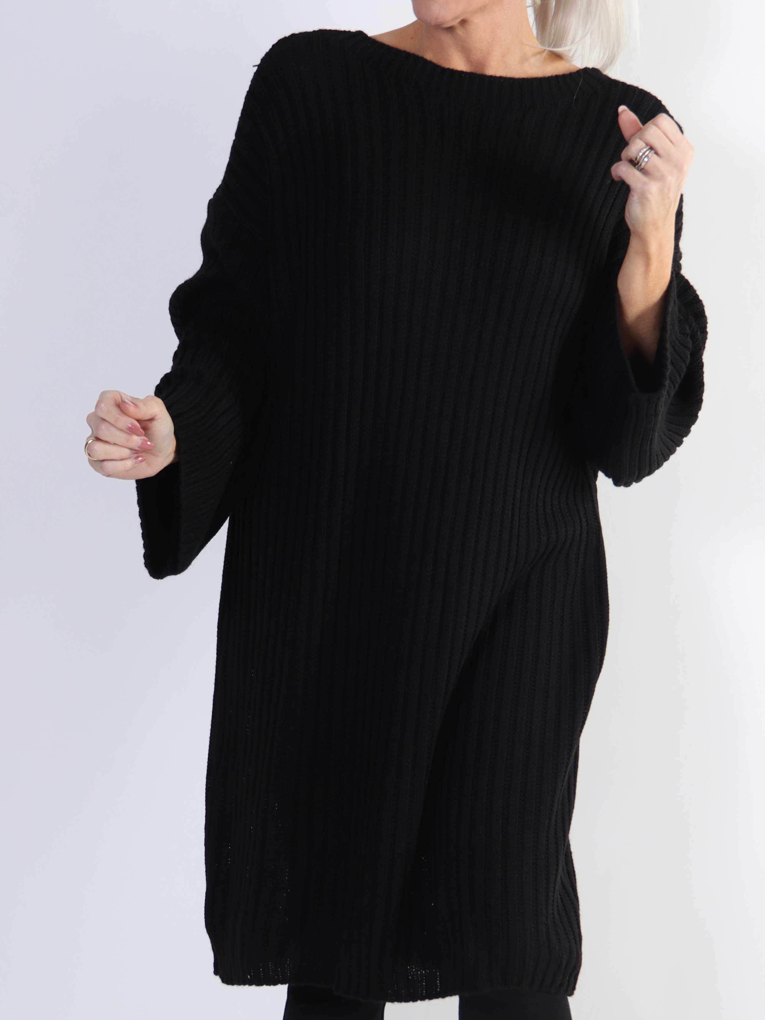 Dica - Plus size strikkjole med silkelook sløjfe i ryggen